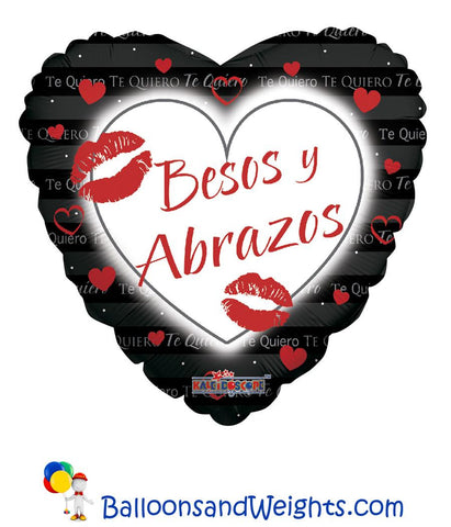 18 Inch Besos y Abrazos Black Foil Balloon