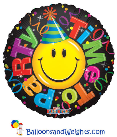 18 Inch Time To Party Smiley Foil Balloon | 100 pc