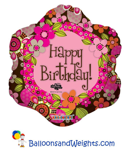 18 Inch Happy Birthday Brown Flower Foil Balloon | 100 pc