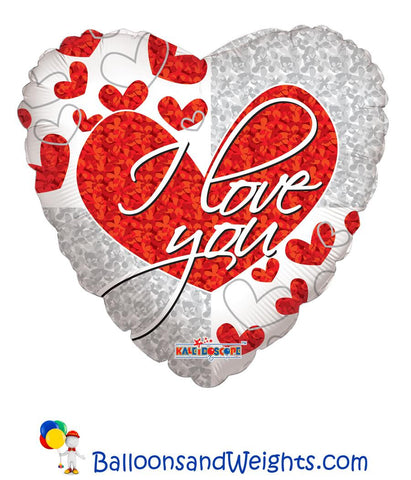 18 Inch I Love You Silver and Red Hearts Foil Balloon