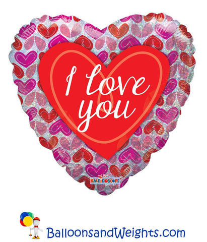 18 Inch Ily Hearts Pattern Holographic Foil Balloon
