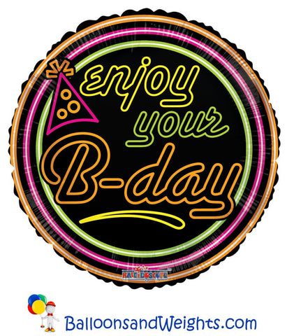 18 Inch Enjoy Your B-Day Neon Gellibean Foil Balloon | 100 pc