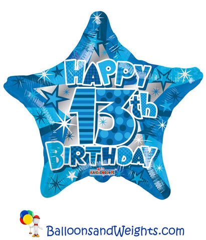 18 Inch Happy 13th Birthday Boy Foil Balloon | 100 pc