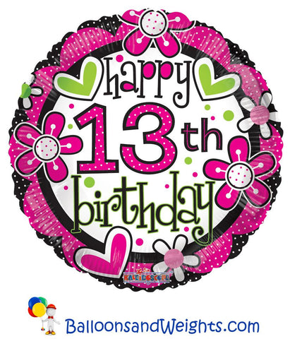 18 Inch Happy 13th Birthday Girl Foil Balloon | 100 pc