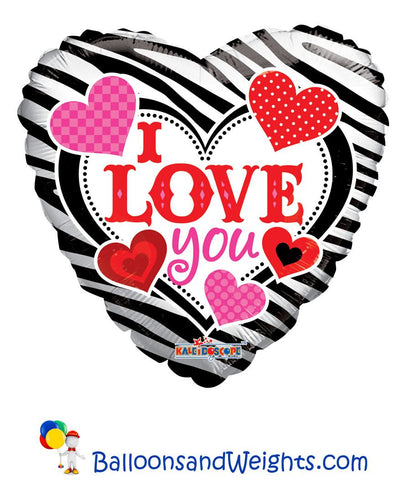 18 Inch I Love You Zebra Pattern Foil Balloon