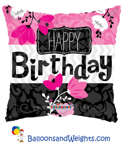 18 Inch Birthday Pink Flower Foil Balloon | 100 pc