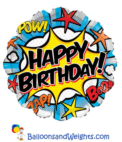 18 Inch Birthday Comic Foil Balloon | 100 pc