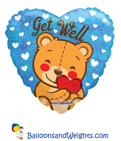 18 Inch Get Well Bear Holographic Foil Balloon