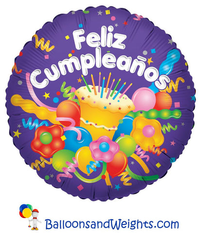 18 Inch Feliz Cumpleanos Cake & Streamers Foil Balloon | 100 pc