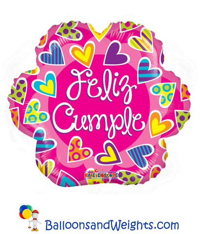 18 Inch Feliz Cumple Flor Gellibean Foil Balloon | 100 pc