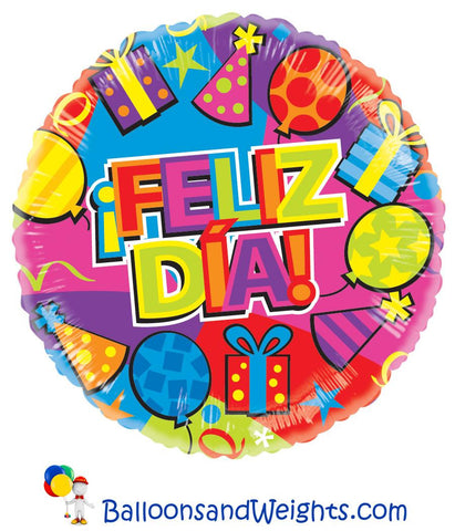 18 Inch Feliz Dia Festivo Gellibean Foil Balloon | 100 pc