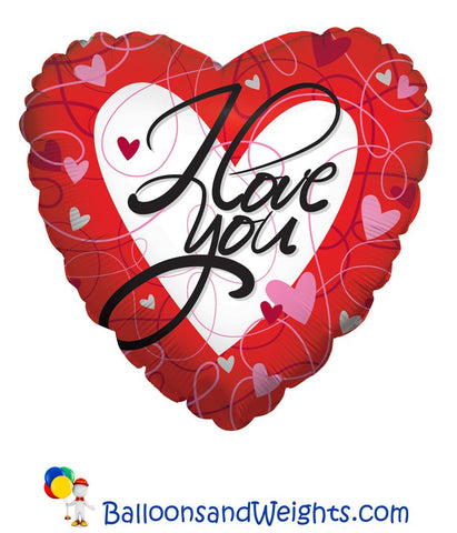 18 Inch I Love You Stripes and Hearts Red Foil Balloon