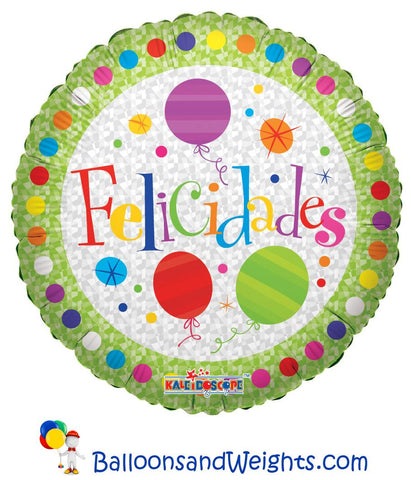 18 Inch Balloons and Dots Felicidades Foil Balloon | 100 pc