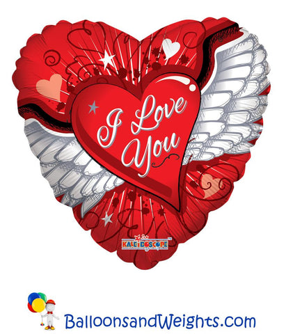 18 Inch I Love You Heart with Wings Foil Balloon