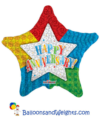 18 Inch Happy Anniversary Star Foil Balloon