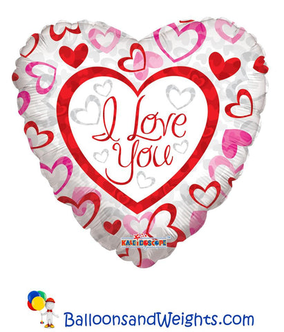 18 Inch I Love You Patterned Hearts Foil Balloon