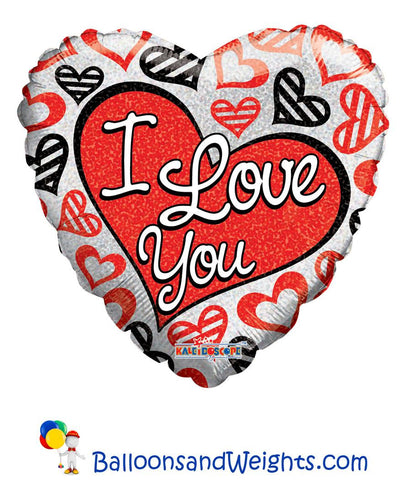 18 Inch I Love You Red and Black Hearts Foil Balloon