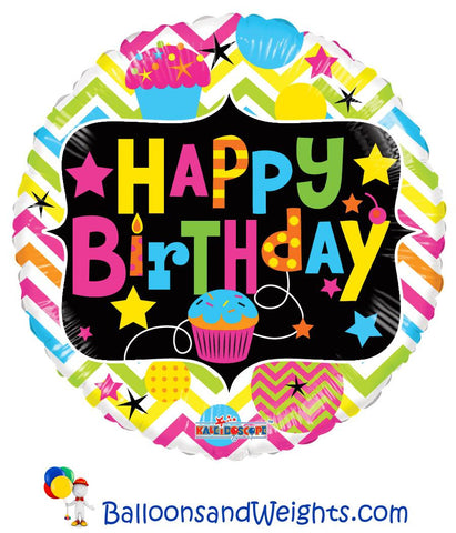 18 Inch Birthday With Cupcake Neon Gellibean Foil Balloon | 100 pc