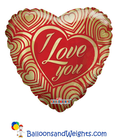 18 Inch I Love You Gold Hearts Foil Balloon
