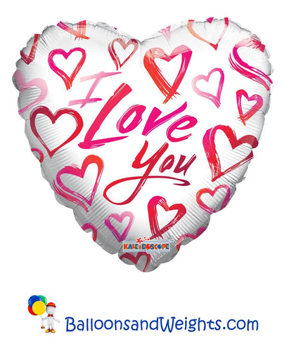 18 Inch I Love You Sketchy Hearts Foil Balloon